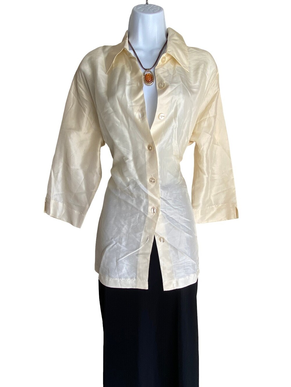 100% Silk VTG Karen Arnold Plus 1X Silk Tunic Button Up Office Blouse Elegant